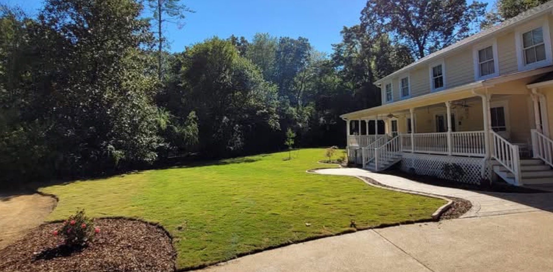 The image shows a zoysia sod installation The Galloway Team completed in Hixson, TN