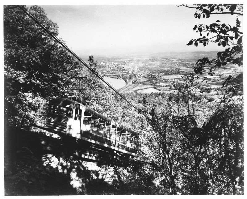 Incline railway atop Lookout Mountain, Chattanooga can be seen in the background, circa 1957
