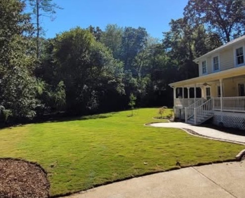 The image shows a zoysia sod installation The Galloway Team completed in Hixson, TN